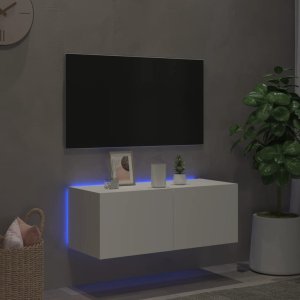 vidaXL Ścienna szafka TV z LED, biała, 80x35x31 cm 3