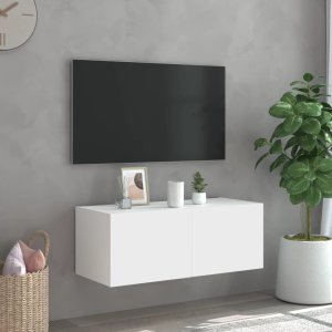 vidaXL Ścienna szafka TV z LED, biała, 80x35x31 cm 4