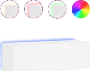 vidaXL Ścienna szafka TV z LED, biała, 100x35x31 cm 2