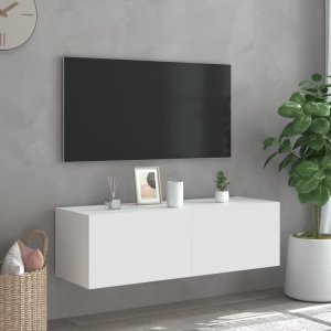 vidaXL Ścienna szafka TV z LED, biała, 100x35x31 cm 5