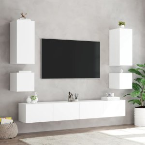 vidaXL Ścienna szafka TV z LED, biała, 100x35x31 cm 6