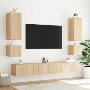vidaXL Ścienna szafka TV z LED, dąb sonoma, 100x35x31 cm 7
