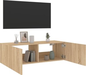 vidaXL Ścienna szafka TV z LED, dąb sonoma, 100x35x31 cm 8
