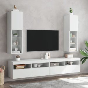 vidaXL Szafki TV, z LED, 2 szt., białe, 30,5x30x102 cm 1