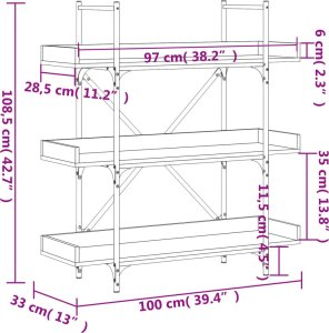 vidaXL 3-poziomowy regał na książki, dąb sonoma, 100x33x108,5 cm 9