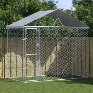 vidaXL Kojec dla psa, z dachem, srebrny, 3x1,5x2,5 m, stal 1