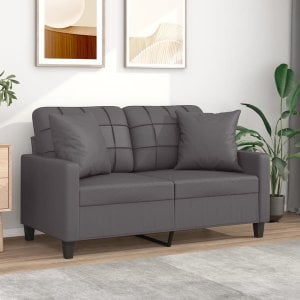 vidaXL 2-osobowa sofa z poduszkami, szara, 120 cm, sztuczna skóra 1