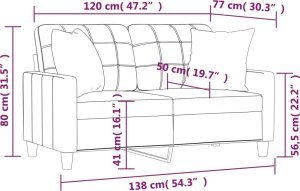 vidaXL 2-osobowa sofa z poduszkami, szara, 120 cm, sztuczna skóra 8