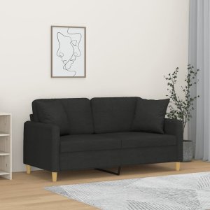 vidaXL 2-osobowa sofa z poduszkami, czarna, 140 cm, tkanina 1