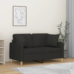 vidaXL 2-osobowa sofa z poduszkami, czarna, 120 cm, tkanina 1