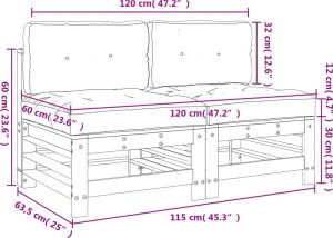 vidaXL Siedziska środkowe z poduszkami, 2 szt., impregnowana sosna 10