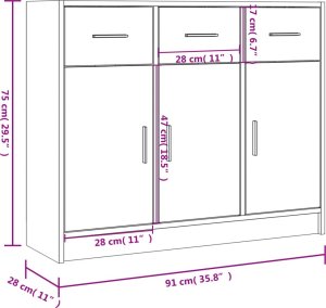vidaXL Szafka, biała, 91x28x75 cm, materiał drewnopochodny 9