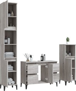 vidaXL 3-częściowy zestaw mebli łazienkowych, szary dąb sonoma 4