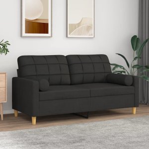 vidaXL 2-osobowa sofa z poduszkami, czarna, 140 cm, tkanina 1