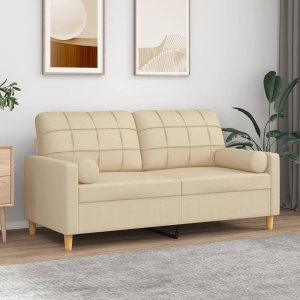 vidaXL 2-osobowa sofa z poduszkami, kremowa, 140 cm, tkanina 1