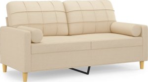 vidaXL 2-osobowa sofa z poduszkami, kremowa, 140 cm, tkanina 2