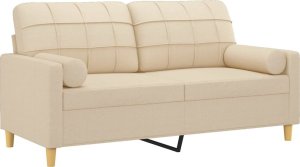 vidaXL 2-osobowa sofa z poduszkami, kremowa, 140 cm, tkanina 3