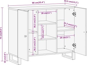 vidaXL Szafka, brązowo-czarna, 90x33,5x75 cm, lite drewno mango 11