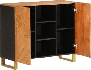 vidaXL Szafka, brązowo-czarna, 90x33,5x75 cm, lite drewno mango 3