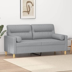 vidaXL 2-osobowa sofa z poduszkami, jasnoszara, 140 cm, tkanina 1