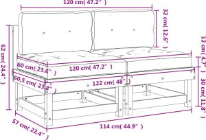 vidaXL Siedziska środkowe z poduszkami, 2 szt., lite drewno daglezjowe 10