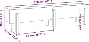 vidaXL Donica ogrodowa na nóżkach, biała, 160x30x38 cm, drewno sosnowe 9
