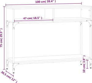 vidaXL Stolik konsolowy, szary dąb sonoma, 100x30,5x75 cm 9