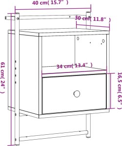 vidaXL Szafka nocna, wisząca, brązowy dąb, 40x30x61 cm 10