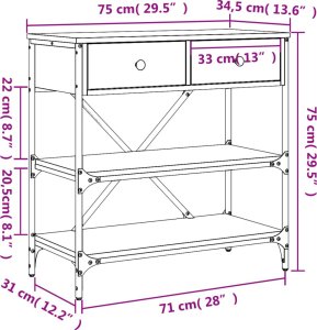 vidaXL Stolik konsolowy, czarny, 75x34,5x75 cm 11