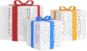 vidaXL Podświetlane prezenty świąteczne, 3 szt., 64 LED, ciepła biel 4