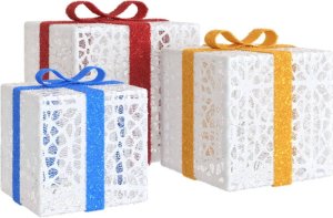 vidaXL Podświetlane prezenty świąteczne, 3 szt., 64 LED, ciepła biel 5