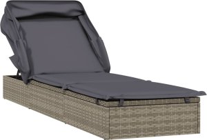 vidaXL Leżak ze składanym dachem, szary, 213x63x97 cm, polirattan 2
