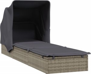 vidaXL Leżak ze składanym dachem, szary, 213x63x97 cm, polirattan 4