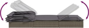 vidaXL Leżak ze składanym dachem, szary, 213x63x97 cm, polirattan 8
