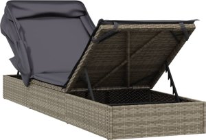 vidaXL Leżak ze składanym dachem, szary, 213x63x97 cm, polirattan 9