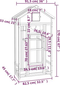 vidaXL Klatka dla ptaków, brązowa, 91,5x53x170 cm, lite drewno sosnowe 8
