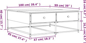 vidaXL Stolik kawowy, przydymiony dąb, 100x99x40 cm 11