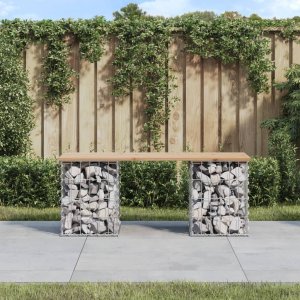 vidaXL Ławka ogrodowa, gabion, 103x31x42 cm, lite drewno sosnowe 1