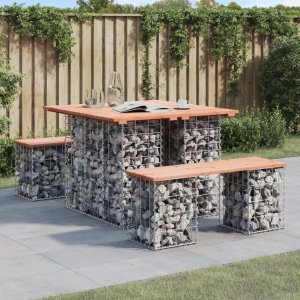 vidaXL Ławka ogrodowa, gabion, 100x102x72 cm, lite drewno daglezjowe 1