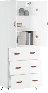 vidaXL Witrynka, biała, 69,5x34x180 cm, materiał drewnopochodny 3