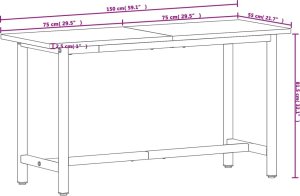 vidaXL Stół roboczy, 150x55x81,5 cm, lite drewno bukowe i metal 9