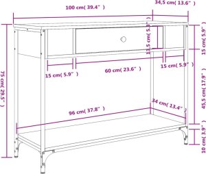 vidaXL Stolik konsolowy, szary dąb sonoma, 100x34,5x75 cm 11