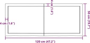 vidaXL Blat stołu, ciemnobrązowy, 120x50x(2-4) cm, lite drewno dębowe 10