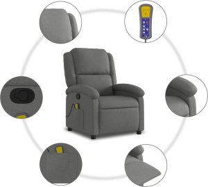 vidaXL Rozkładany fotel masujący, ciemnoszary, obity tkaniną 8