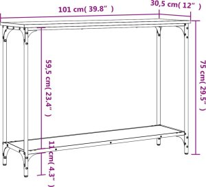 vidaXL Stolik konsolowy, czarny, 101x30,5x75 cm 9