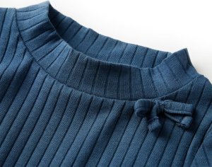 vidaXL Koszulka dziecięca z długimi rękawami, prążkowana dzianina, granat 140 3