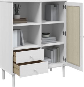 vidaXL Szafka SENJA, imitacja rattanu, biała, 90x40x112 cm, sosnowa 4