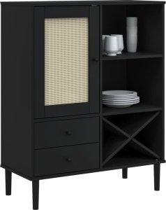 vidaXL Szafka SENJA, imitacja rattanu, czarna, 90x40x112 cm, sosnowa 3