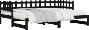 vidaXL Łóżko rozsuwane, czarne, 2x(90x200) cm, lite drewno sosnowe 2