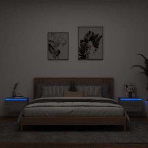 vidaXL Wiszące szafki nocne z LED, 2 szt., szary dąb sonoma 1